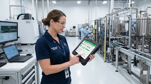 Compliance audit report being verified on a tablet