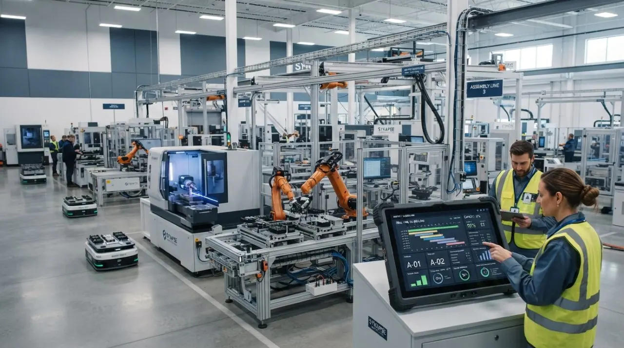 Machining cells running production with operators at the line