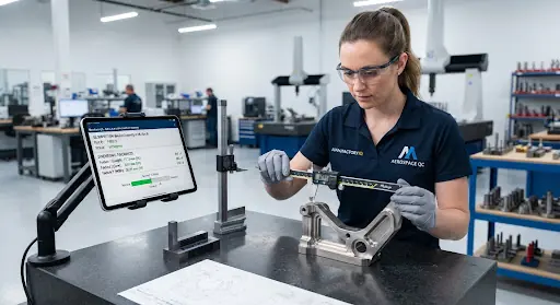 Precision measurement of a machined component with digital calipers