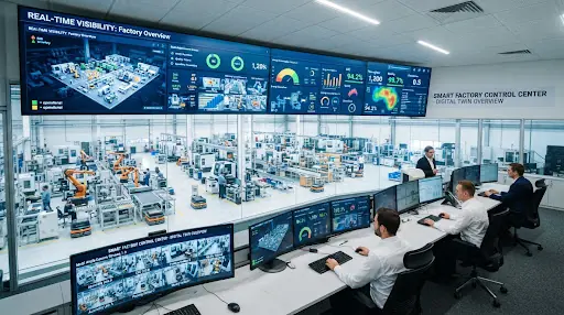 Real-time visibility 360-degree digital twin control room