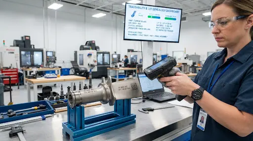 Operator scanning a lot barcode for traceability on a mobile app